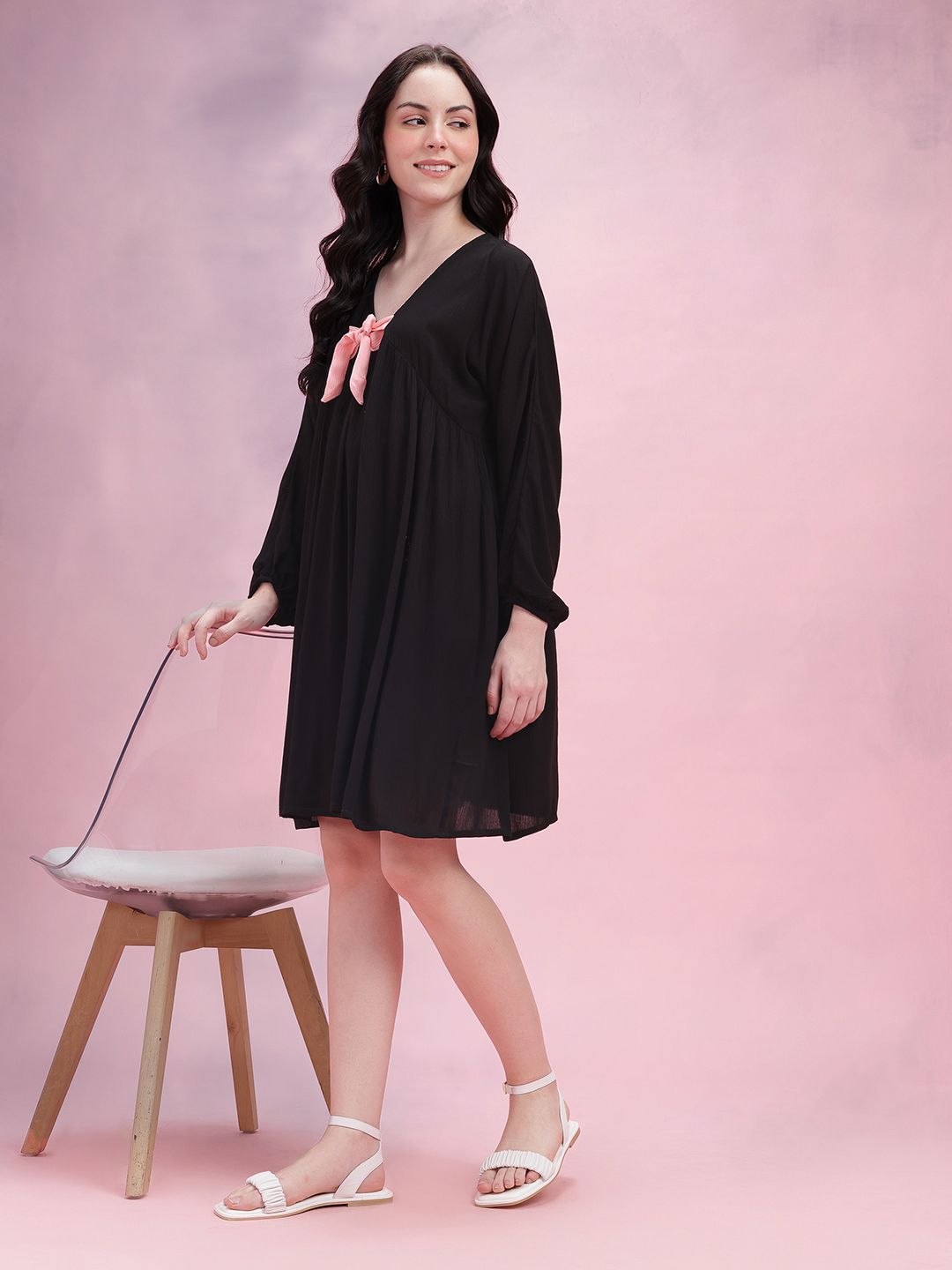 DressBerry Tie-Up Crinkled A-Line Dress