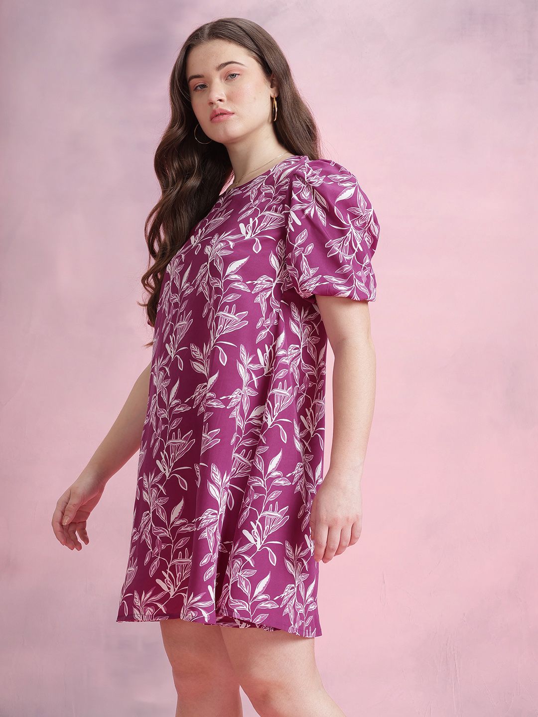 DressBerry Floral Print Puff Sleeve Dress