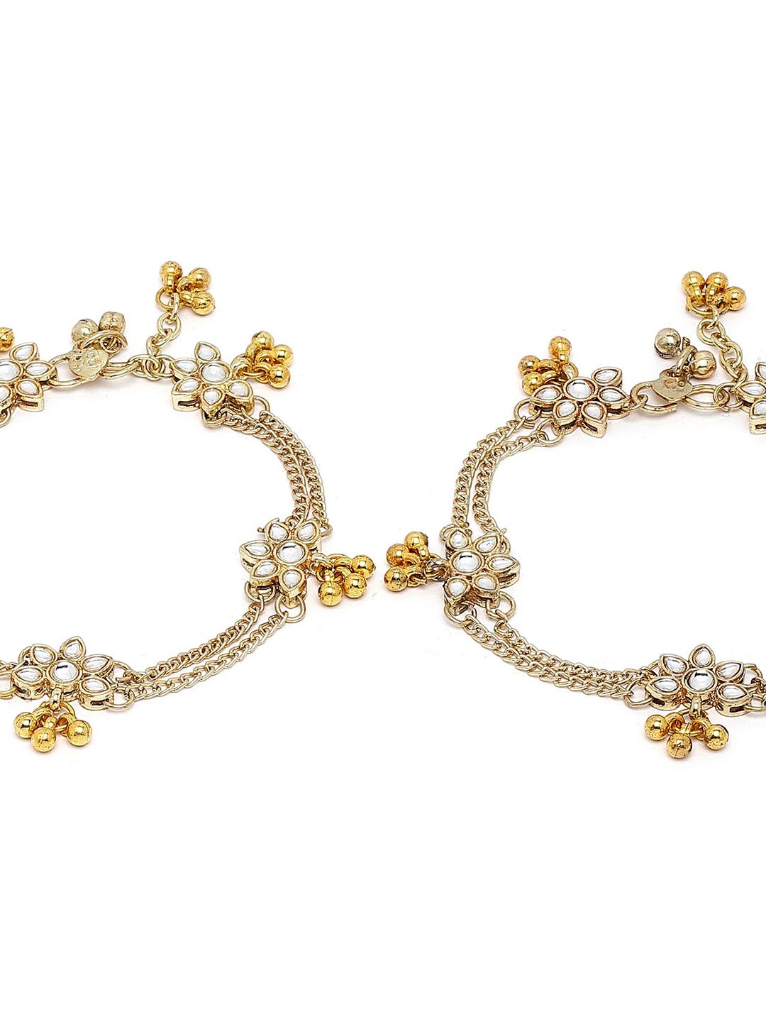 KARATCART Gold-Plated White Kundan Studded Anklet