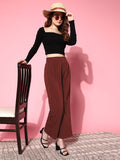 Berrylush Women Elegant Maroon Solid Vacay Attire