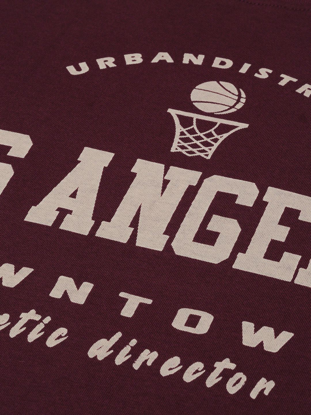 DILLINGER Women Maroon Varsity Printed Pure Cotton Oversized  T-shirt