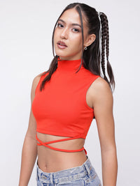 DressBerry Bright Engrossed Tie-Up Crop Fitted Top