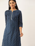 Anouk Women Teal Blue & Off White Printed Pure Cotton Kurta with Palazzos
