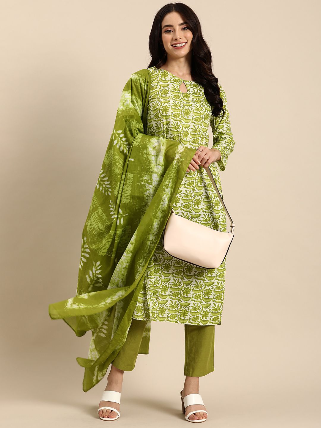 Anouk Women Ethnic Motifs Dyed Regular Pure Cotton Kurta with Trousers & Dupatta