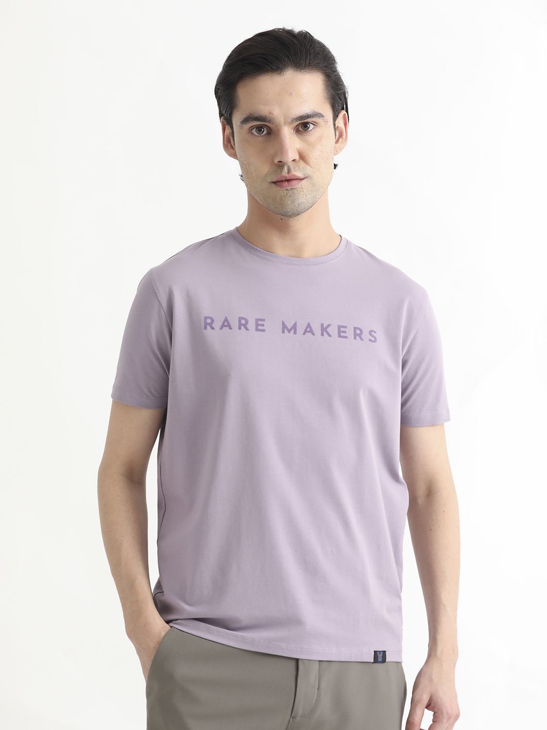 RARE RABBIT Men Burke Typography Printed Slim Fit Cotton T-Shirt