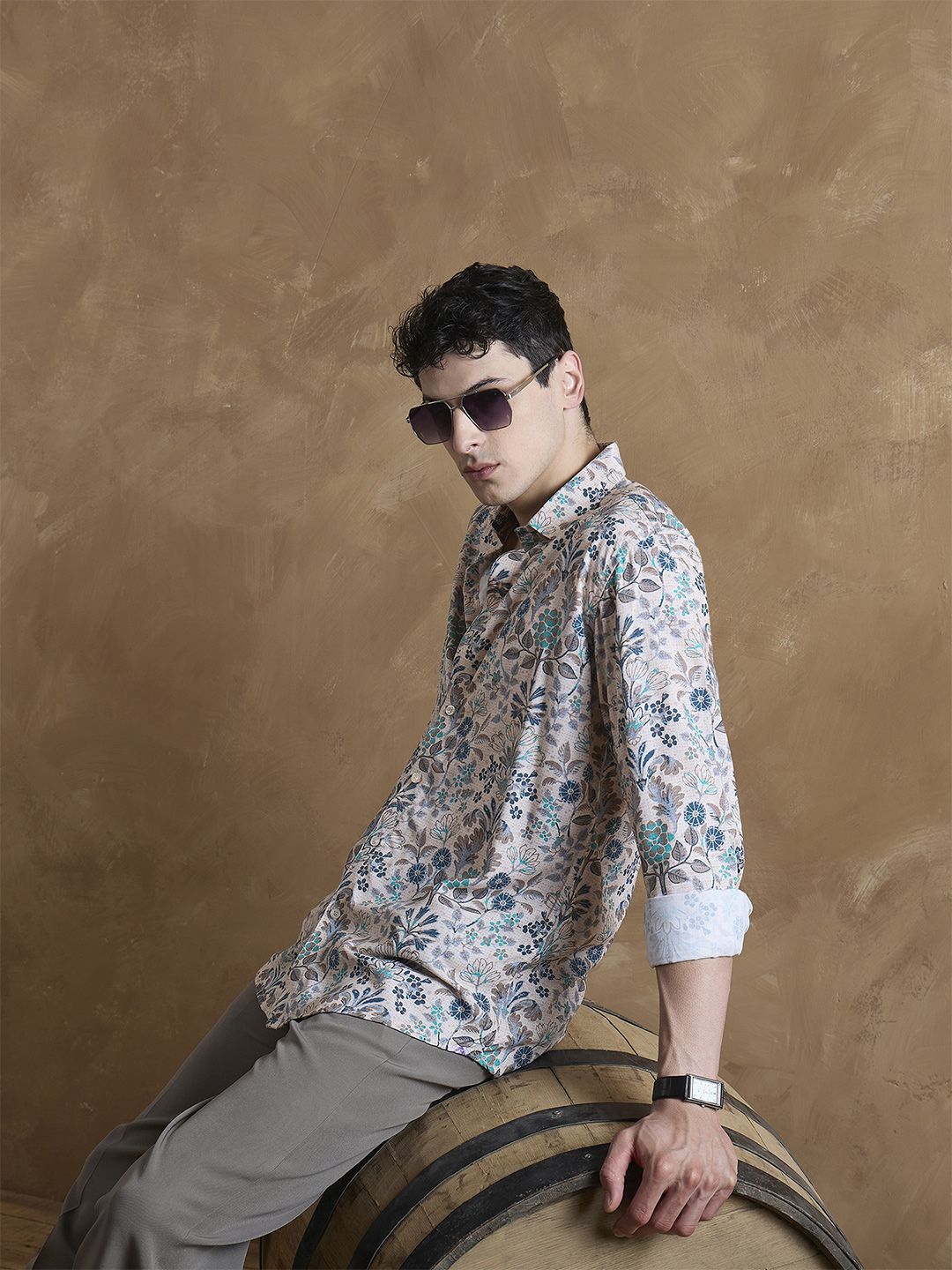 DENNISON Beige Floral Printed Shirt
