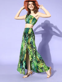 Berrylush Women Gorgeous Green Tropical Co-ords Dress