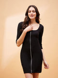 SASSAFRAS BASICS Black Scoop Neck Cotton Bodycon Dress