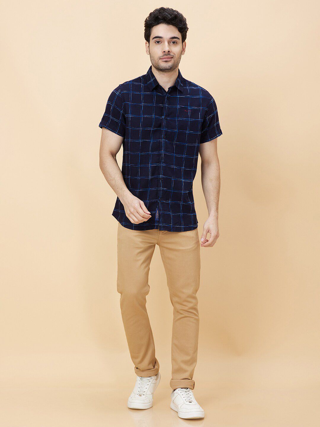 Being Human Slim Fit Windowpane Checks Spread Collar Short Sleeves Casual Shirt