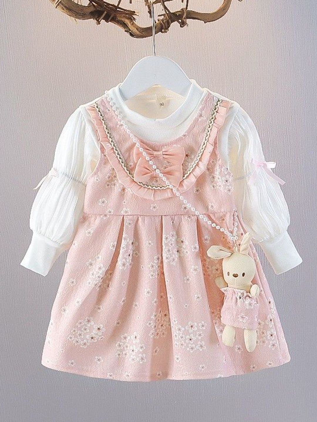 YK Girls Cotton Self Design Fit & Flare Dress