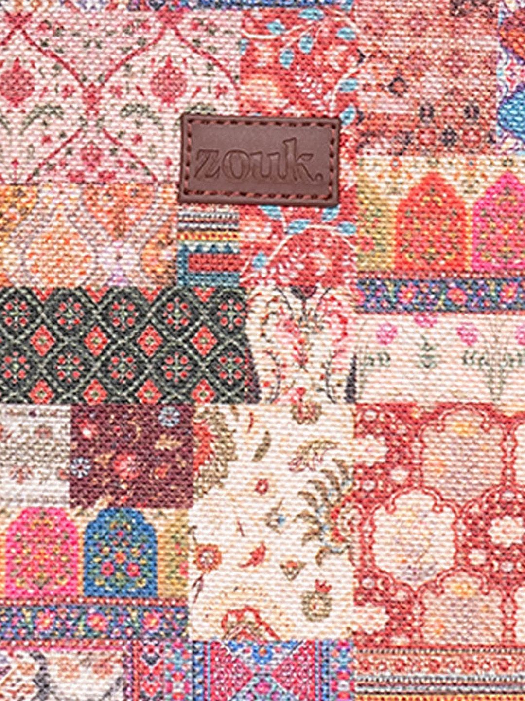 ZOUK Ethnic Motifs Printed Oversized Shopper Jute Handheld Bag