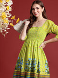 Anouk Floral Printed Fit & Flared Smocked Ethnic Dress