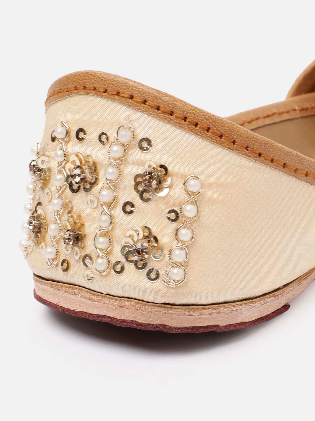 House of Pataudi Women Sequin & Beads Embellished Leather Mojaris