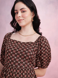 DressBerry Ethnic Print Cut-Out Back A-Line Midi Dress