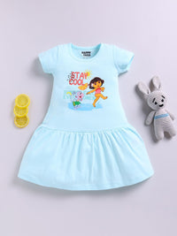 Happy Faces Girls Dora Printed Pure Cotton Fit & Flare Dress