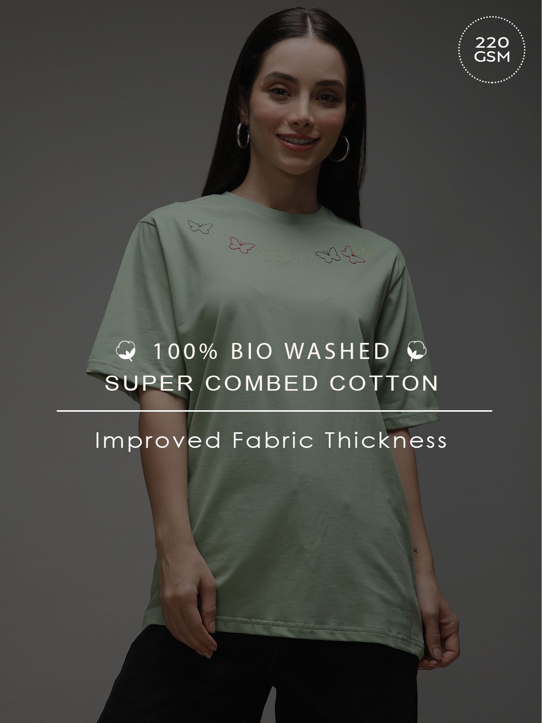 DILLINGER Women Short Sleeve Oversized Crew Neck Embroidery Tshirt