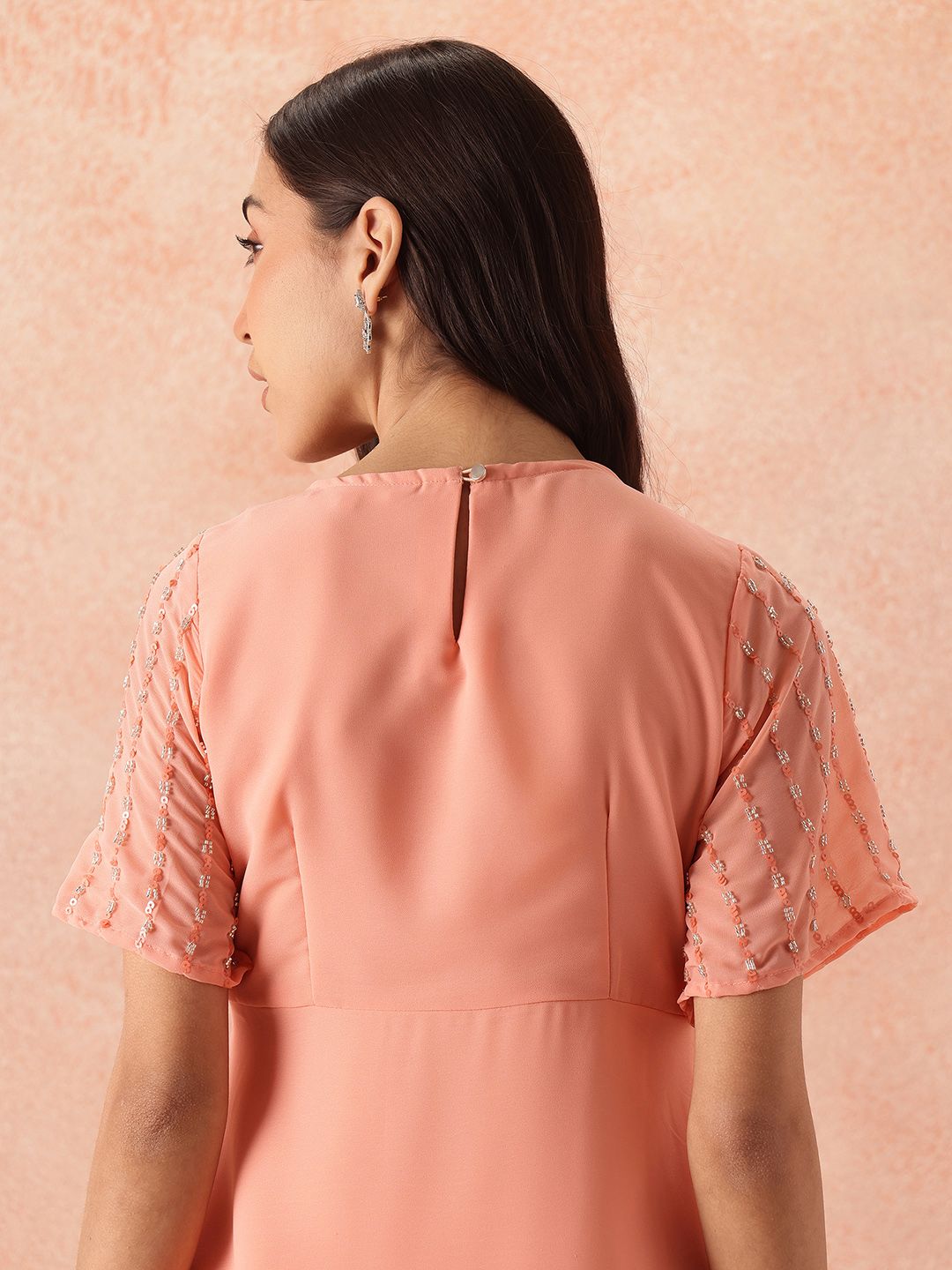 all about you Sequined Flared Sleeves Fit & Flare Dress