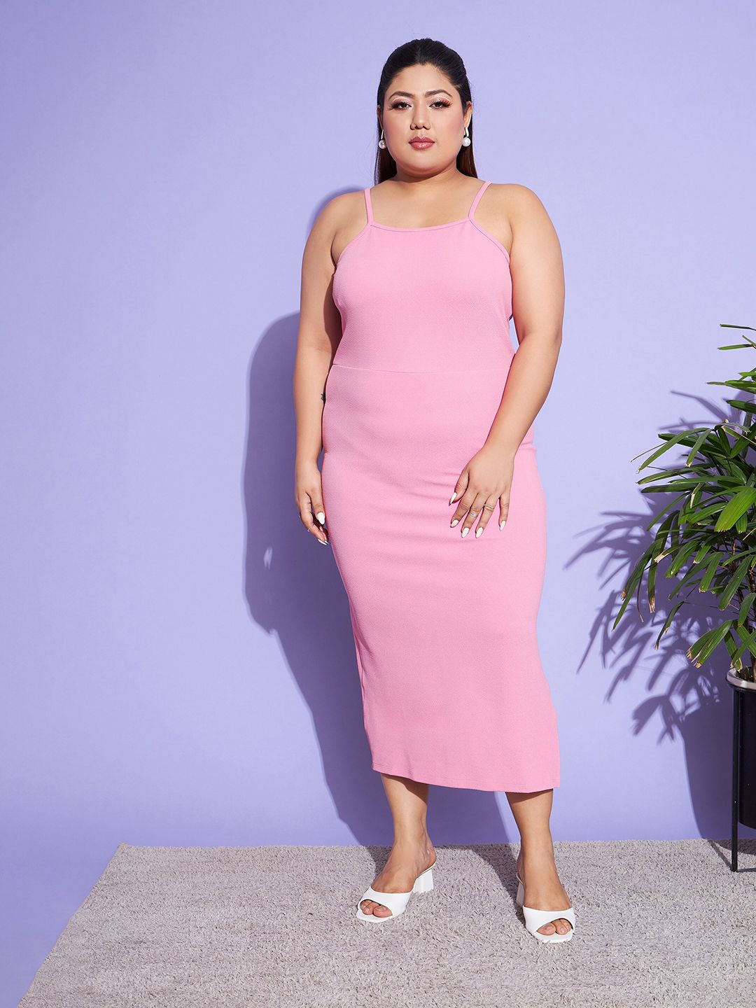 SASSAFRAS Curve Pink Sheath Midi Dress