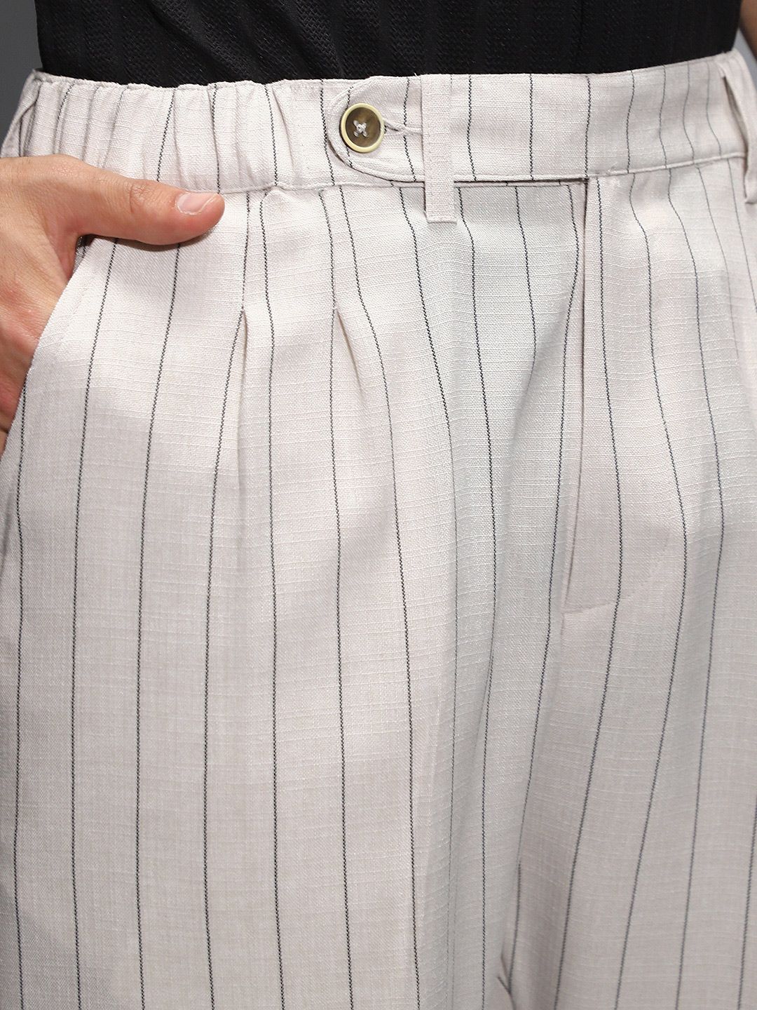 Campus Sutra Men Striped Mid-Rise Comfort Coal