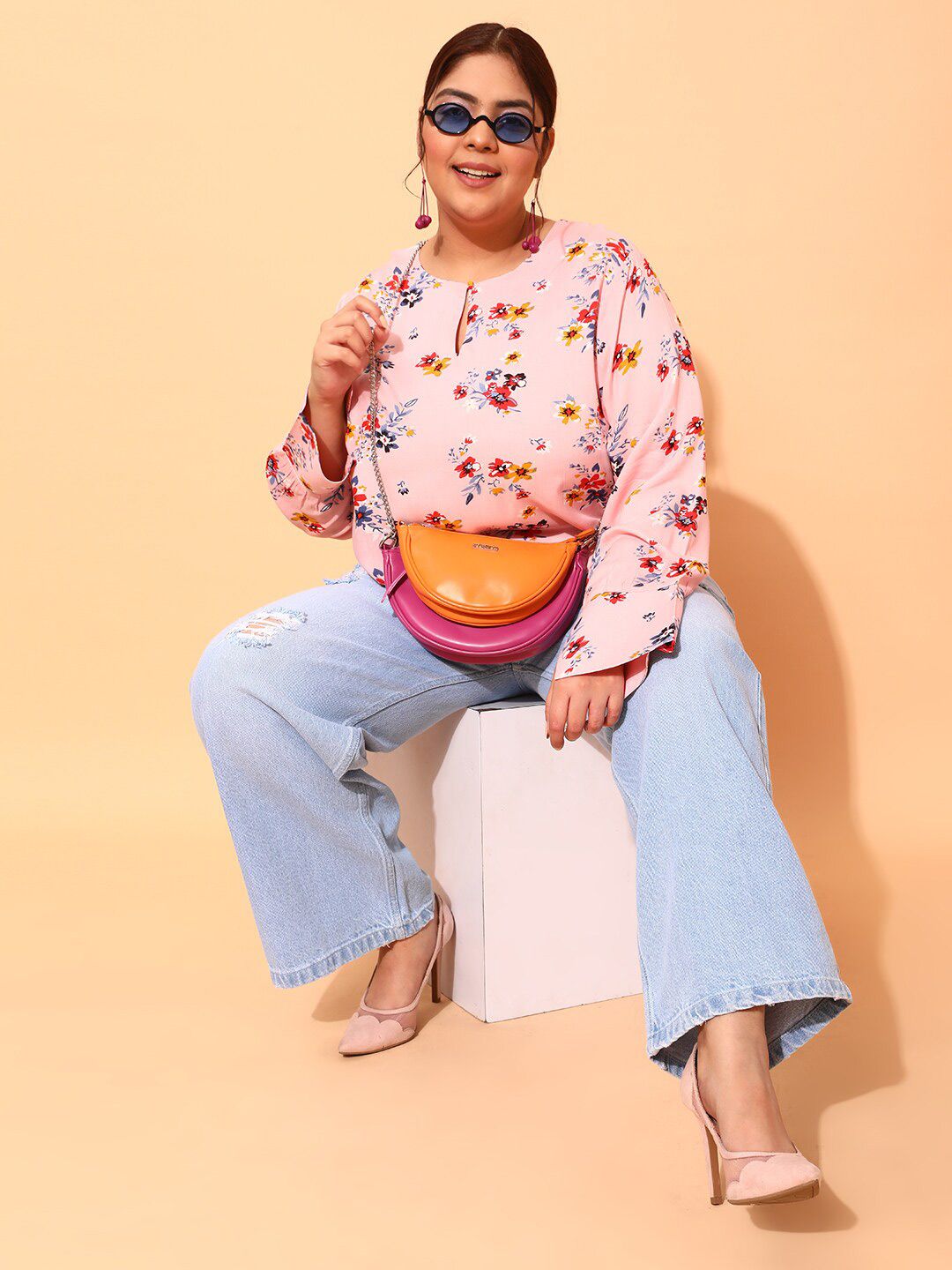 CURVY STREET Plus Size Floral Printed Crepe Top