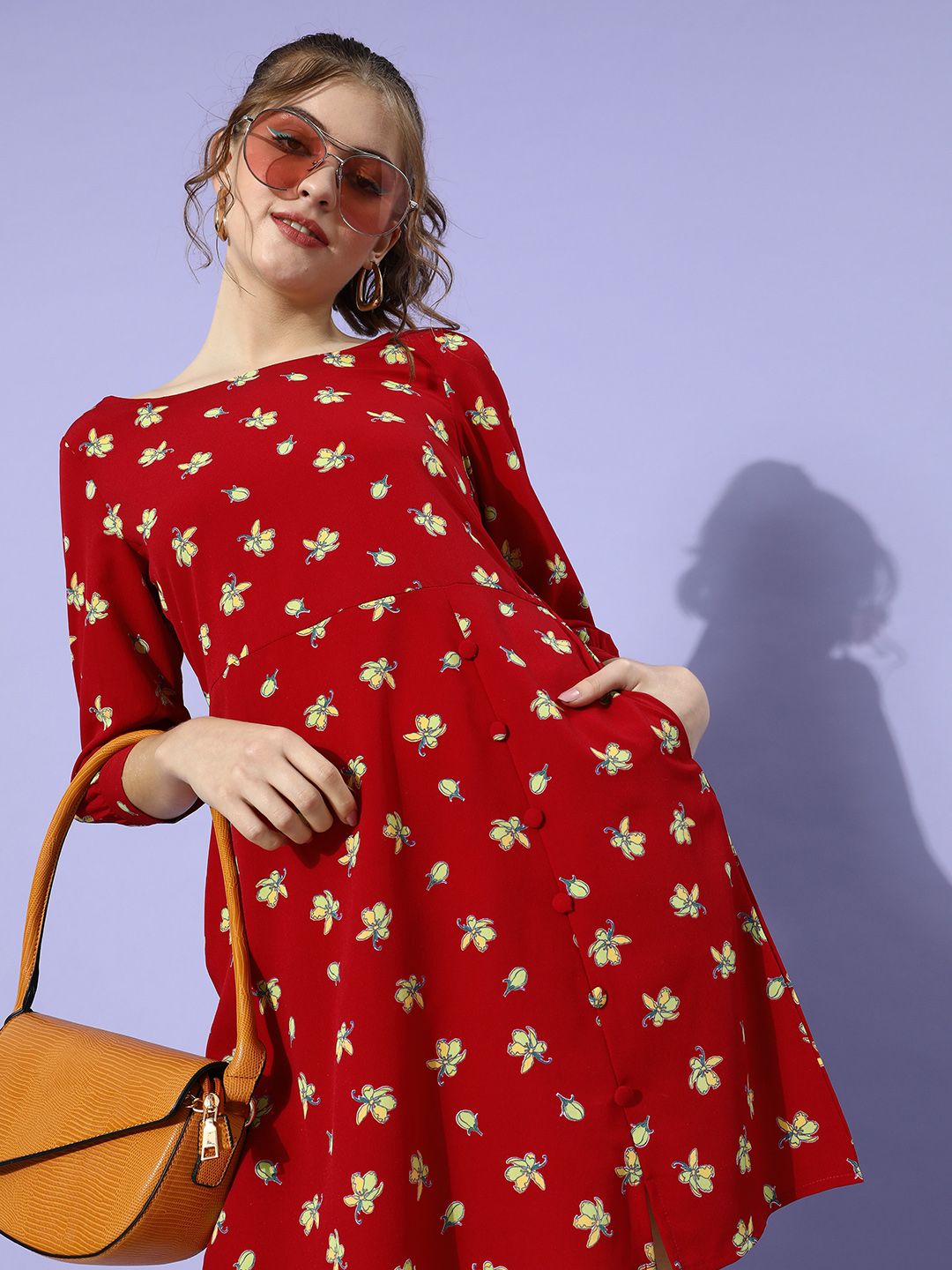 DressBerry Women Gorgeous Red Romantic Florals Dress