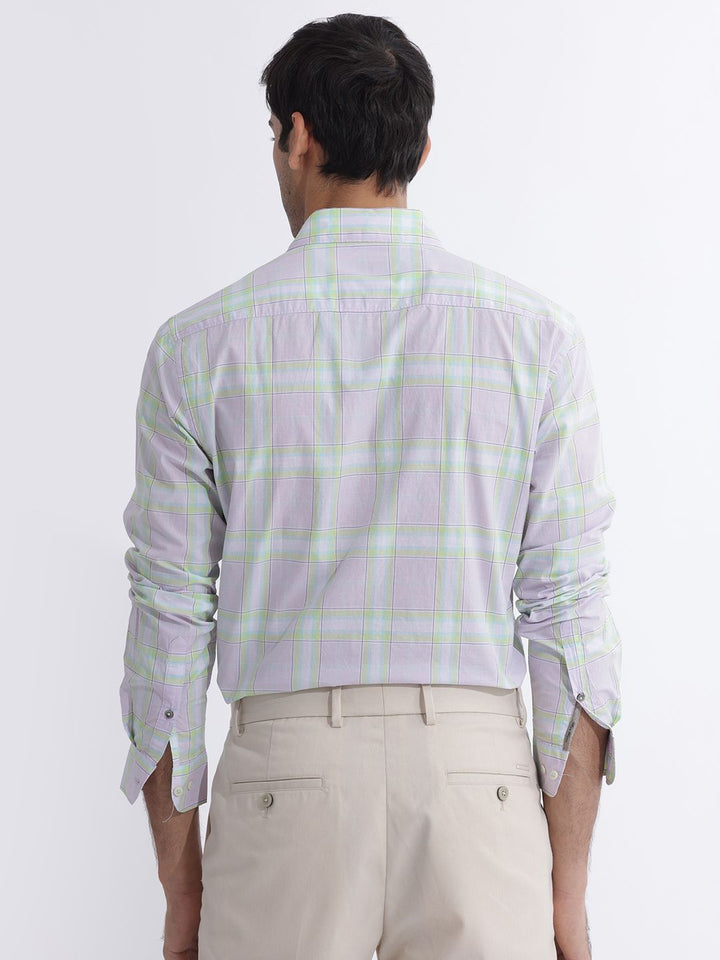 RARE RABBIT Men Lavender Custom Slim Fit Checked Casual Shirt