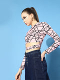STREET 9 Women Pretty Pink Geometric Cropped Top