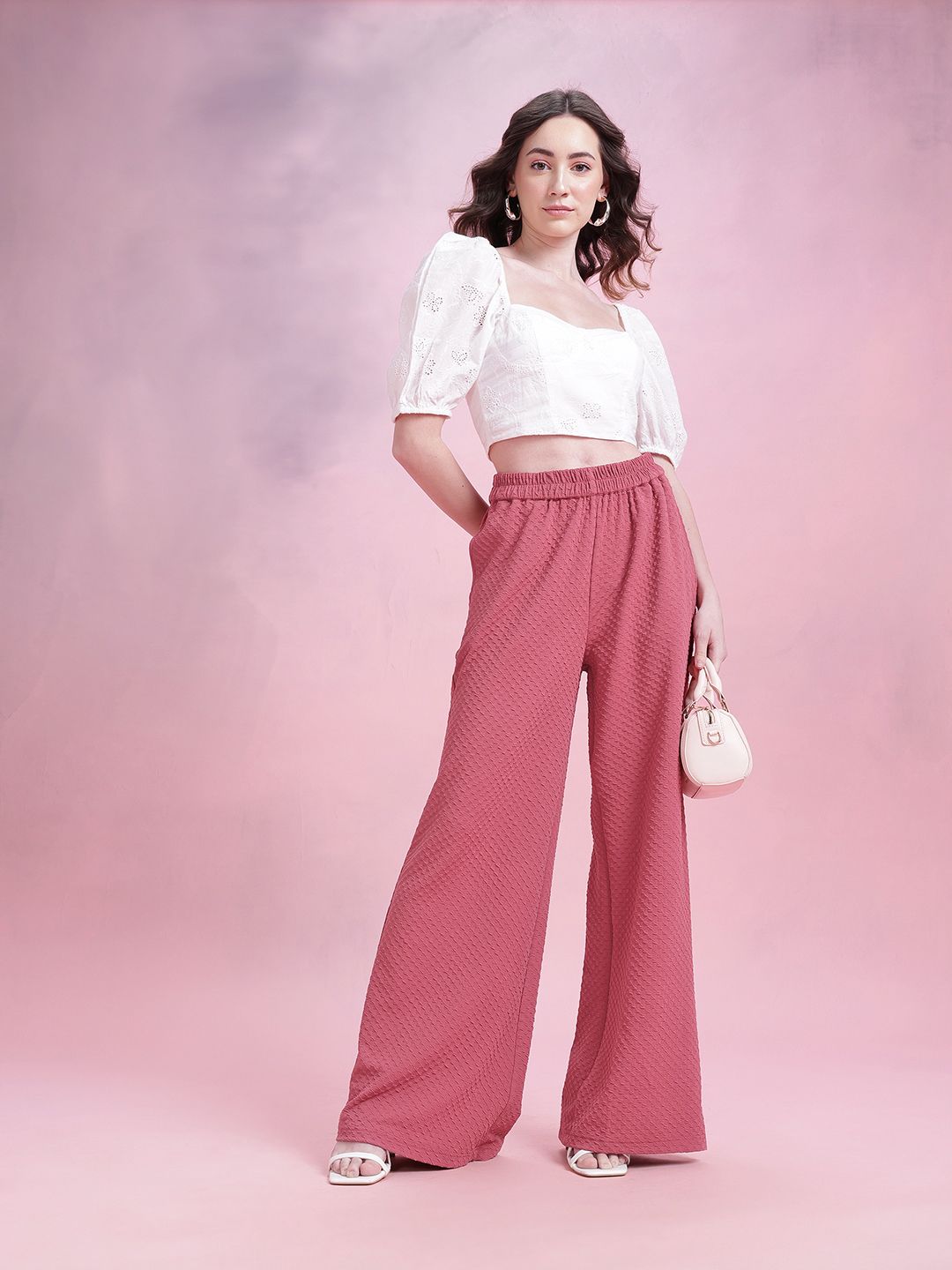 DressBerry Women Textured Wide Leg Trousers