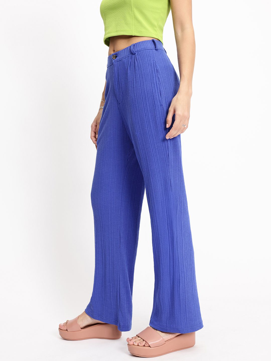 DressBerry Women Plisse Flare Goals Trousers