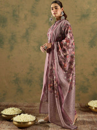 Indo Era Floral Printed Thread Work Chanderi Silk Straight Kurta with Trouser & Dupatta