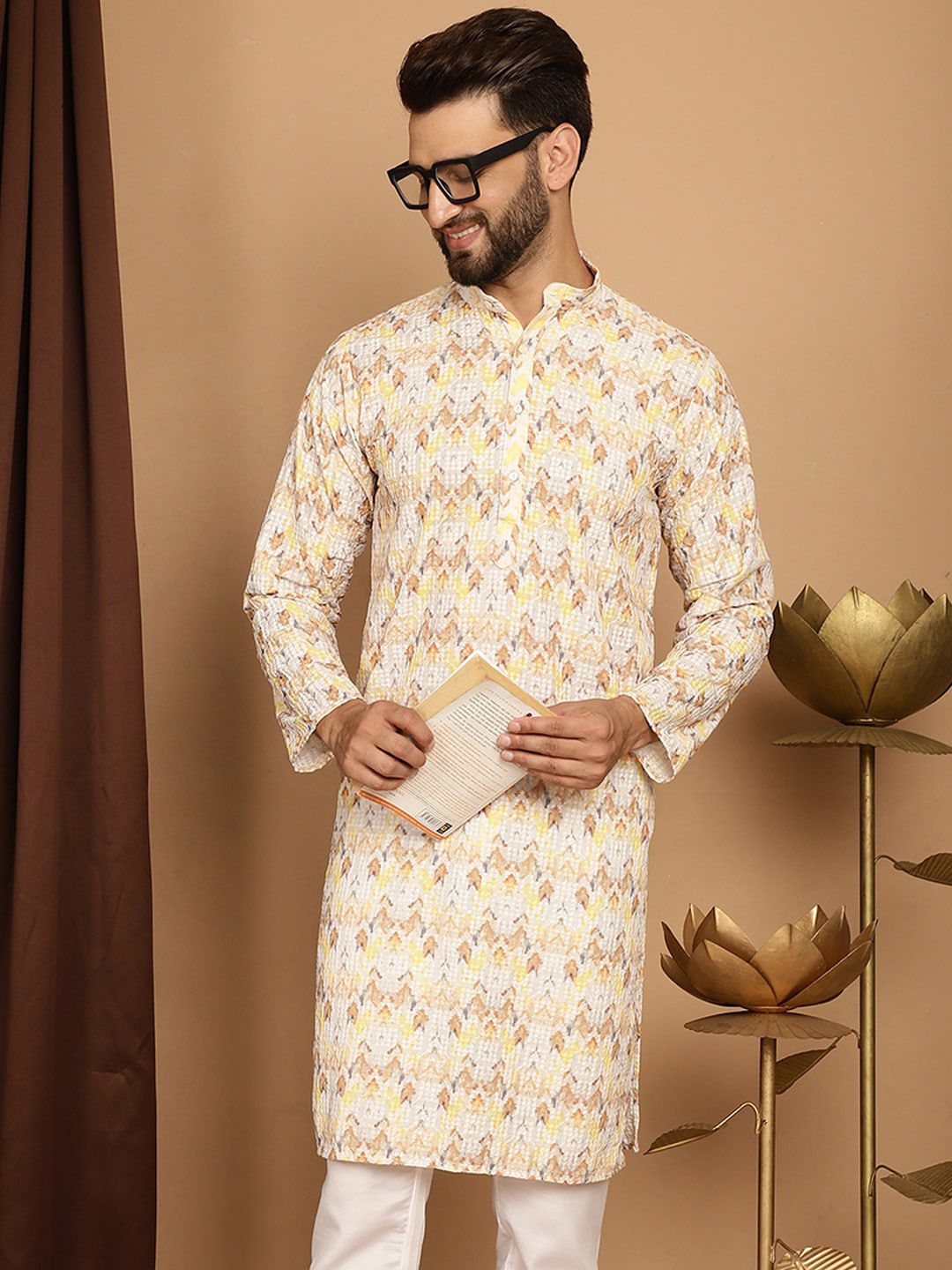 SOJANYA Ethnic Motifs Printed Embroidered Pure Cotton Straight Kurta