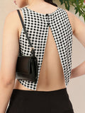 DressBerry Checkered Charm Slit Back Crop Top