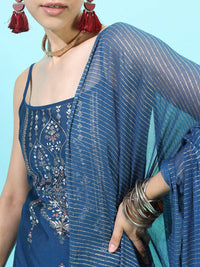 Vishudh Women Teal Ethnic Motifs Printed Kurta with Palazzos & With Dupatta