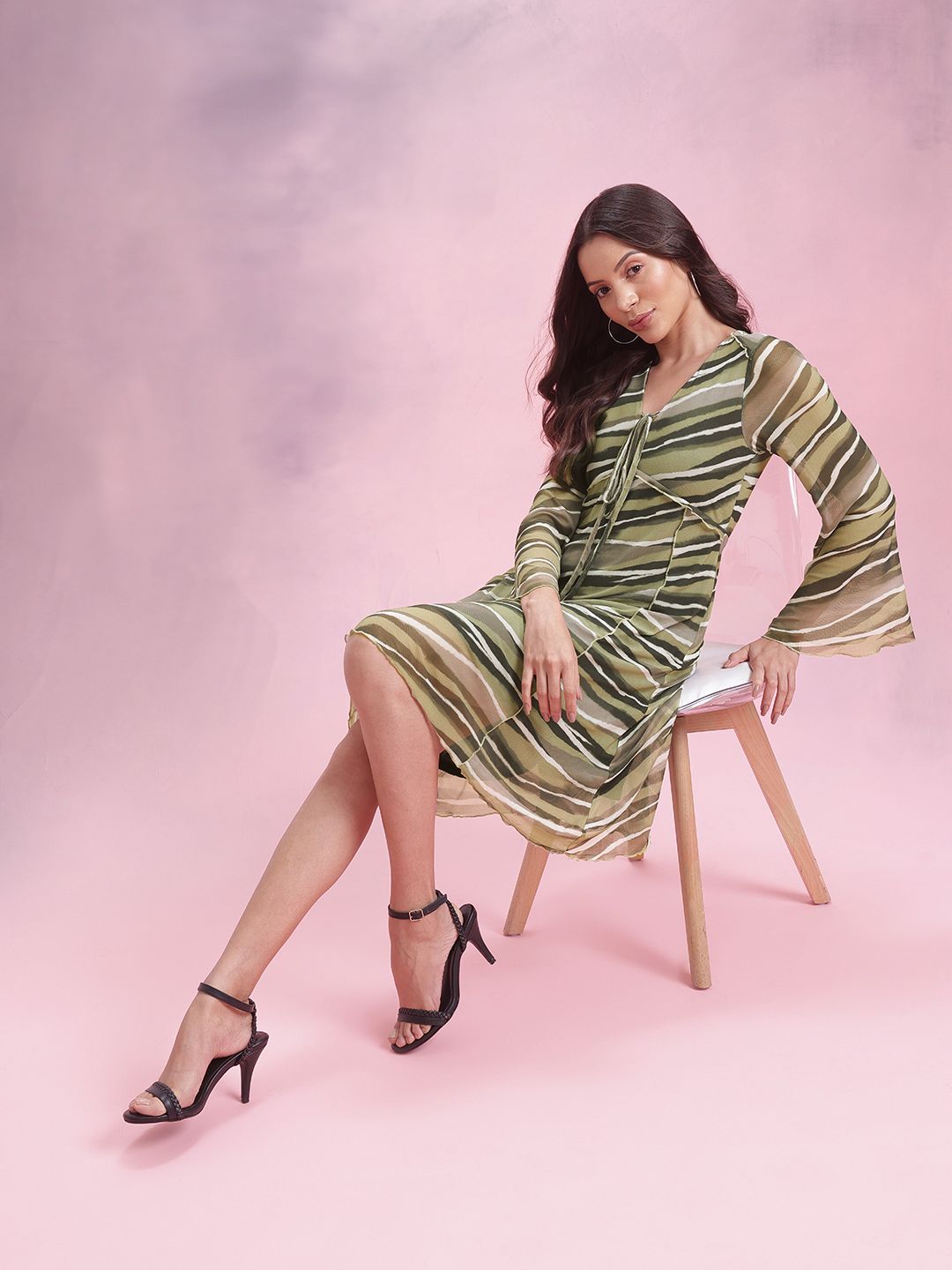 DressBerry Printed Tie-Up Net A-Line Dress