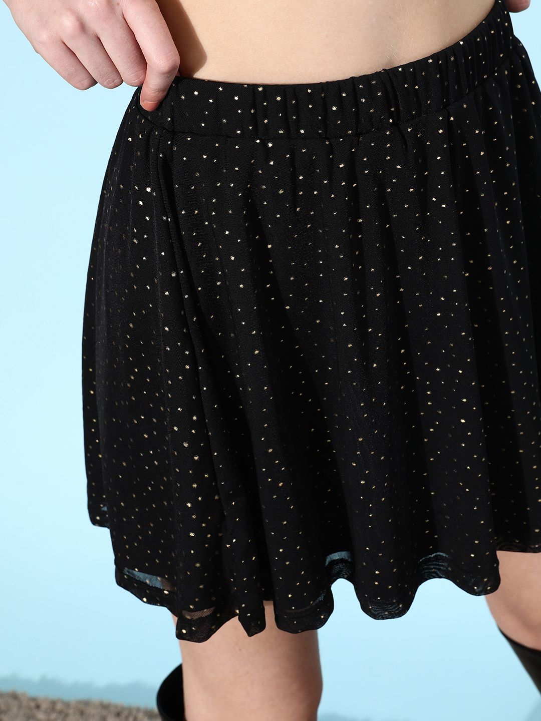 DressBerry Self Design Net A-Line Mini Skirt