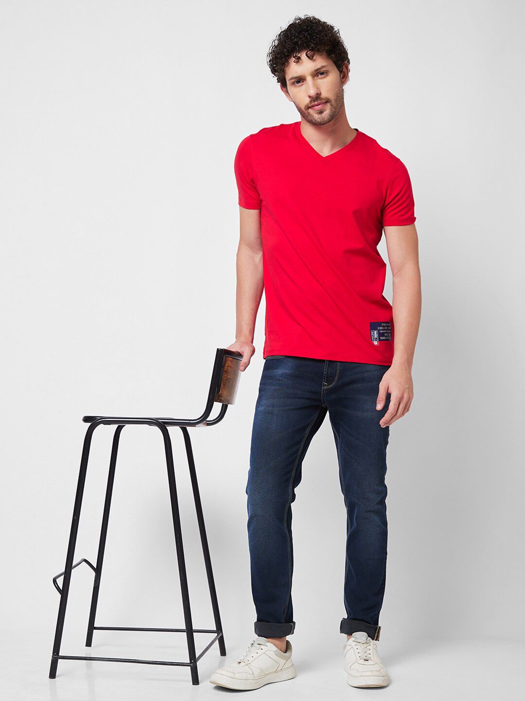 SPYKAR V-Neck Cotton Slim Fit T-shirt