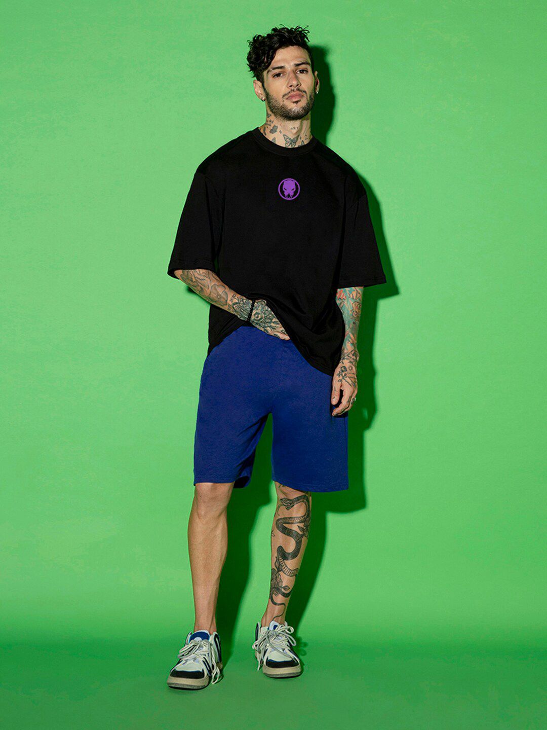 Bewakoof Black Panther Printed Drop-Shoulder Sleeves Oversized Cotton T-shirt