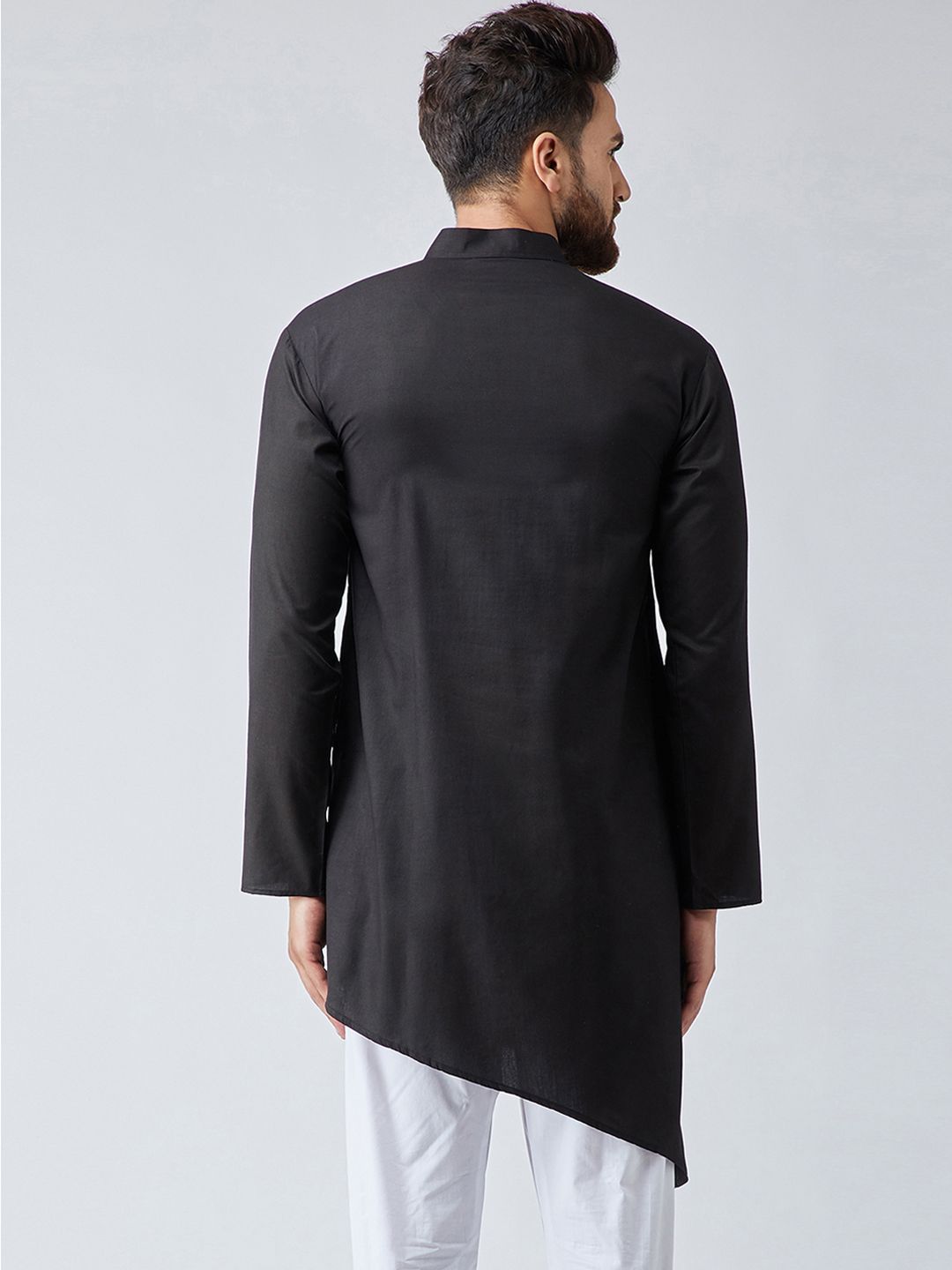 SOJANYA Men Black Solid Asymmetric Straight Kurta