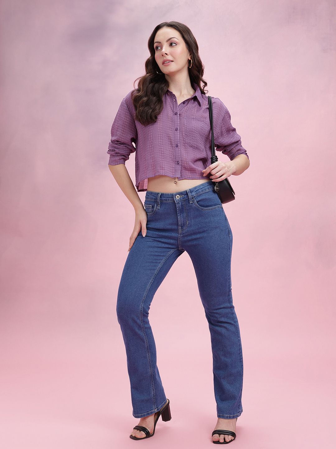 DressBerry Seersucker Crop Shirt