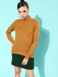 ether Women Mustard Yellow Self Design Pullover