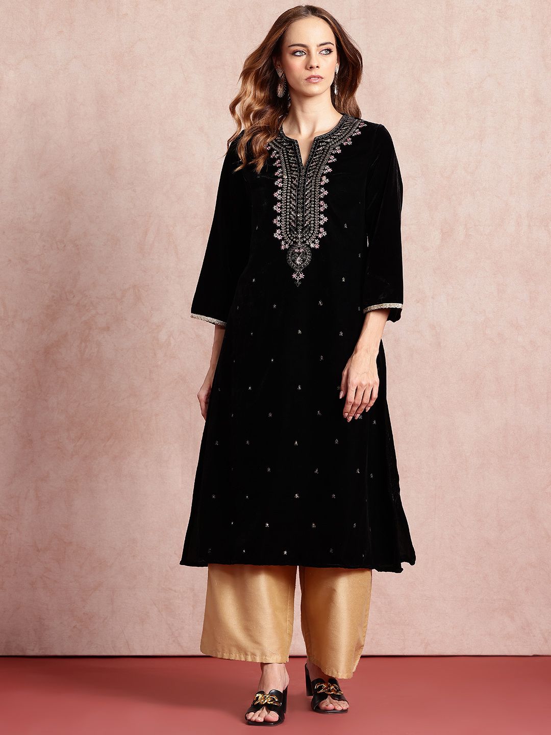 all about you Ethnic Motifs Yoke Design Zari Work Kurta