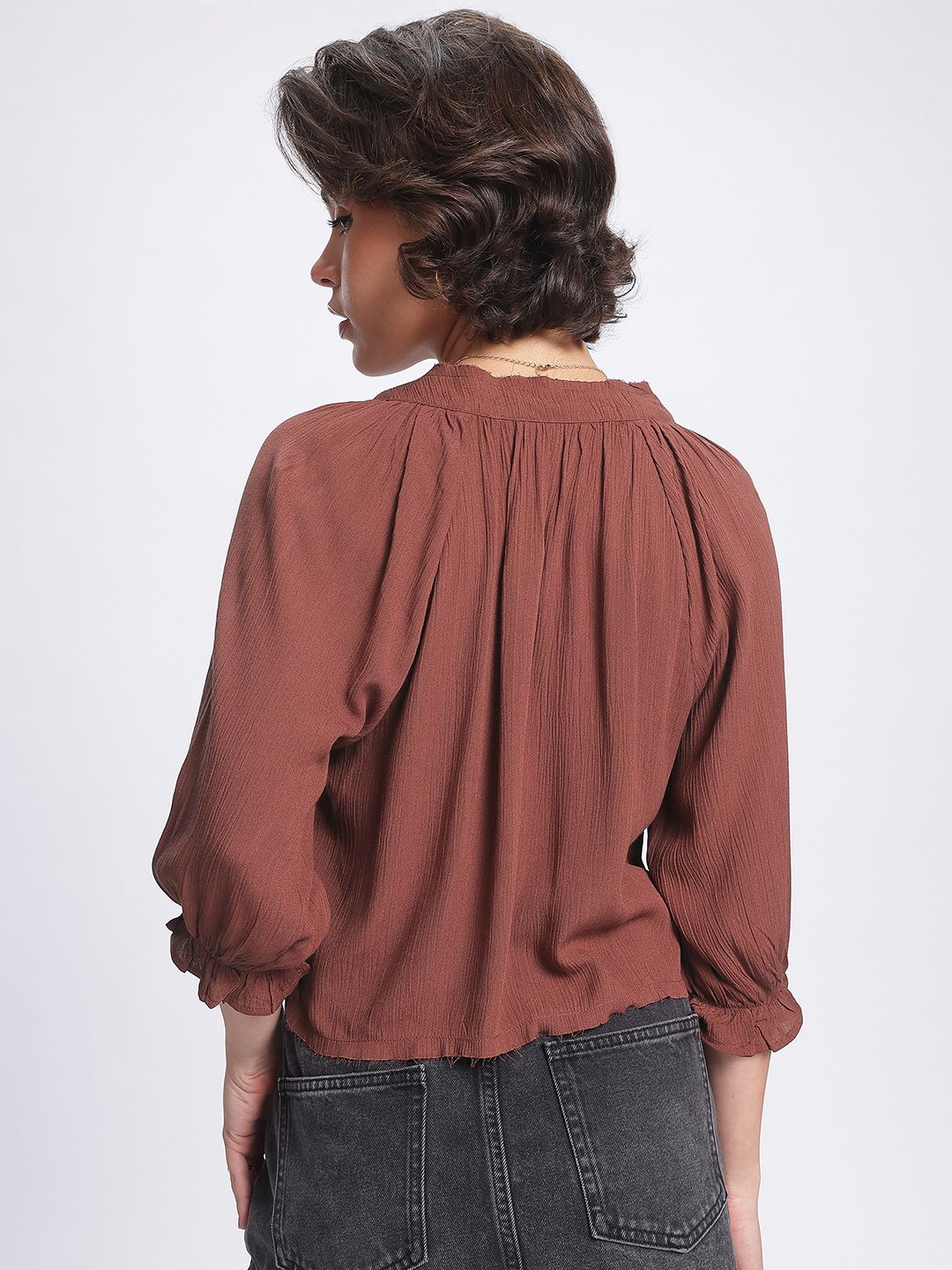 DressBerry Unfinished Business Raw Edges Shirt-Style Top