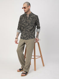 VASTRADO Leafy Printed Mandarin Collar Straight Kurta