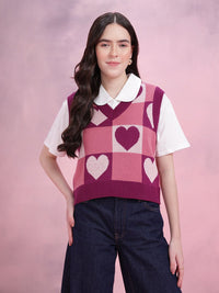 DressBerry Women Conversational Pattern Self Design V-Neck Knitted Pullover