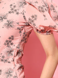 STREET 9 Peach-Coloured Floral Georgette Sheath Midi Dress