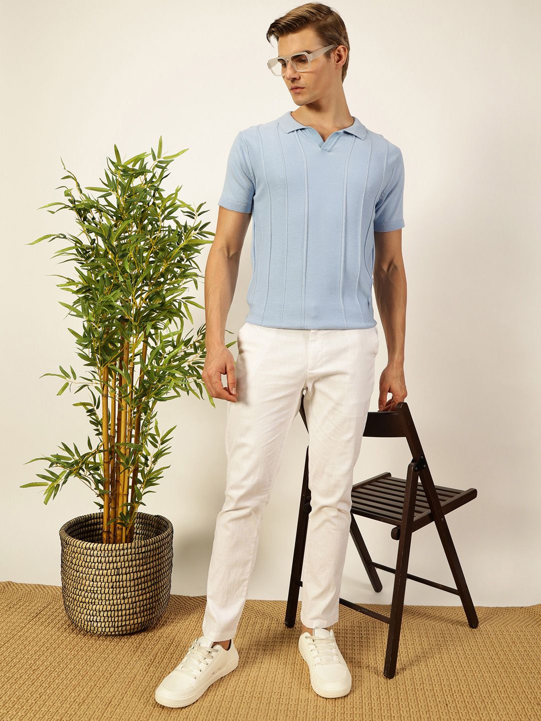 Thomas Scott Men Knit Striped Polo Collar T-shirt