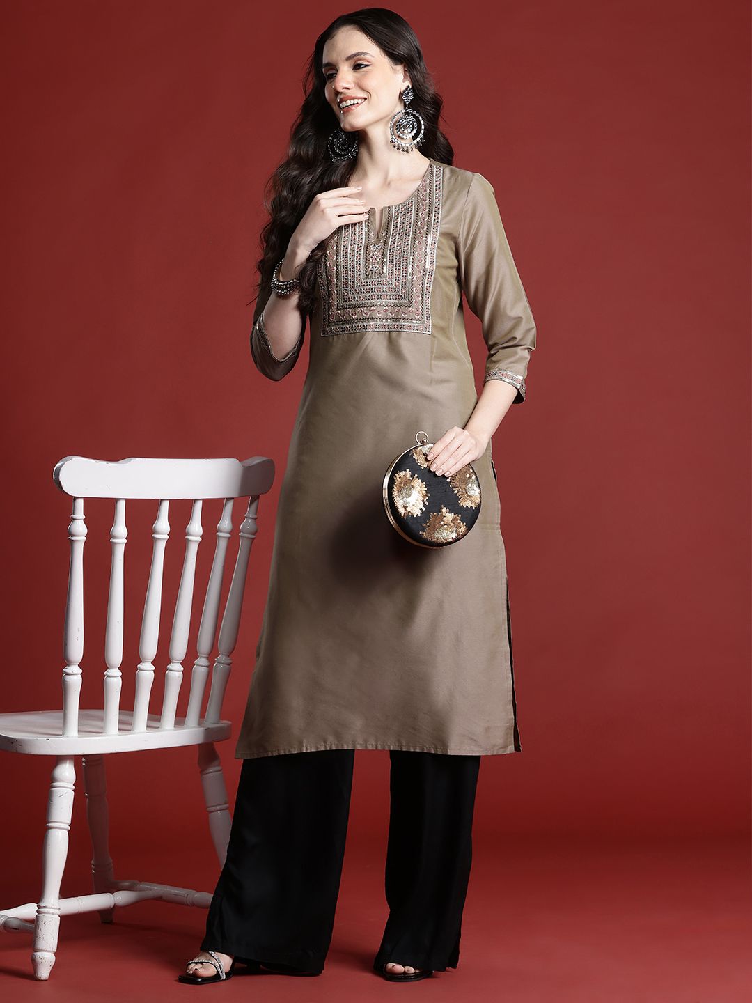 Anouk Sequinned Yoke Design  Kurta