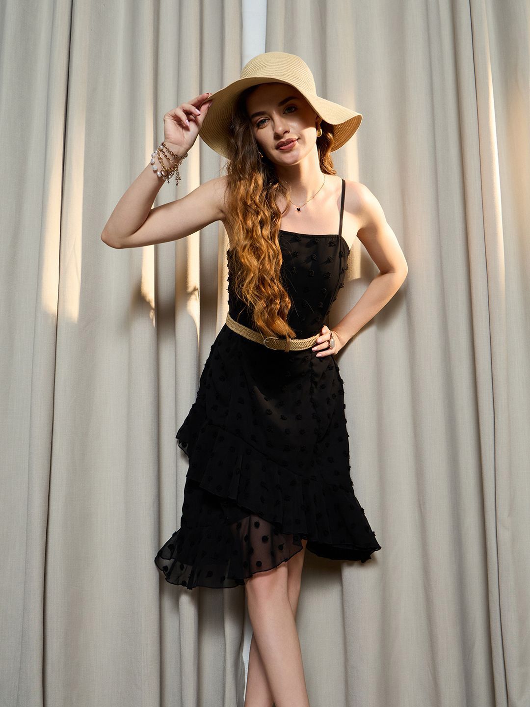 Berrylush Layered Jacquard Fit & Flare Mini Dress