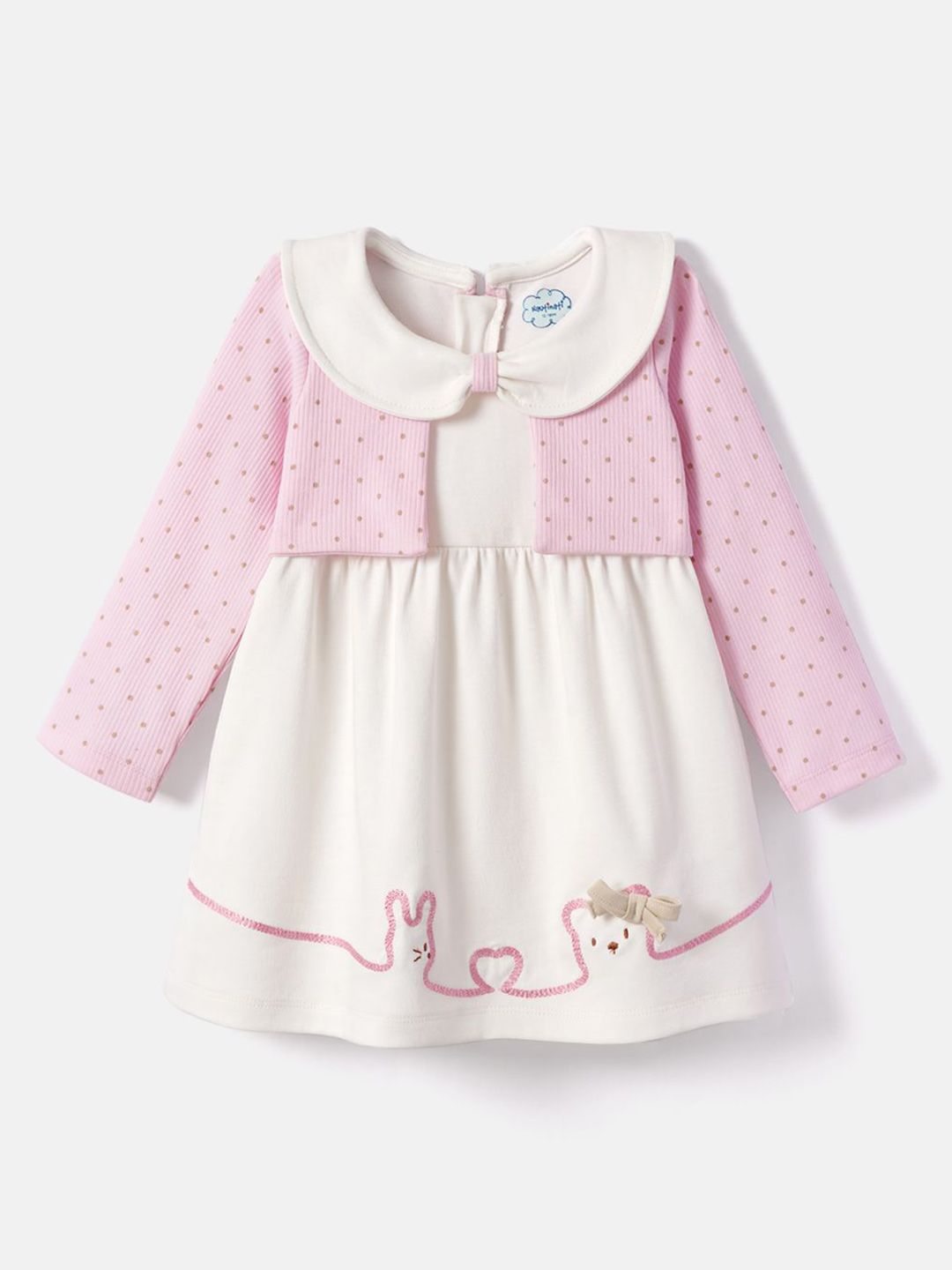 Nauti Nati Girls Polka Dot Cotton  Peter Pan Collar A-Line Dress