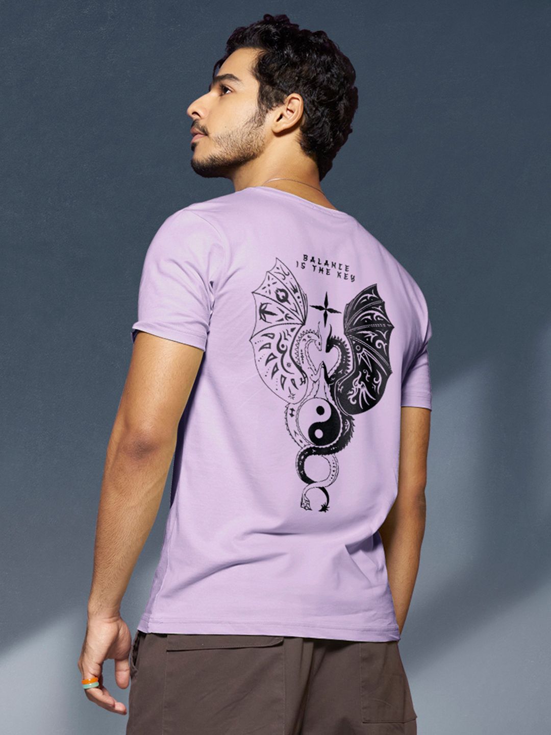 Bewakoof Lavender Graphic Printed Round Neck Cotton T-shirt